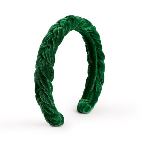 tiara trançada para cabelo em veludo verde