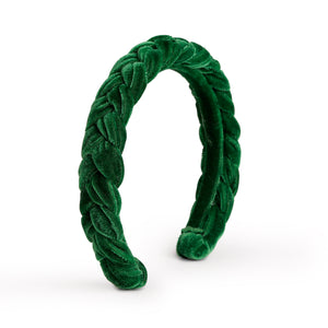 tiara trançada para cabelo em veludo verde