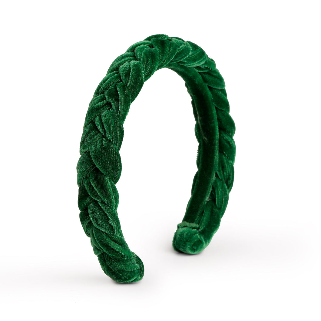 tiara trançada para cabelo em veludo verde